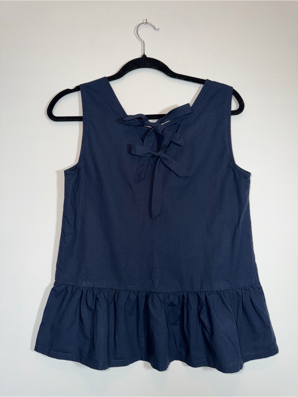 Navy Sleeveless Peplum Top with Back Tie